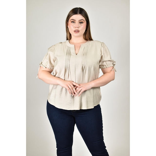 Blusa con detalle plisado Roman Fashion /Tallas Extras, 2761 (Beige) beige 42