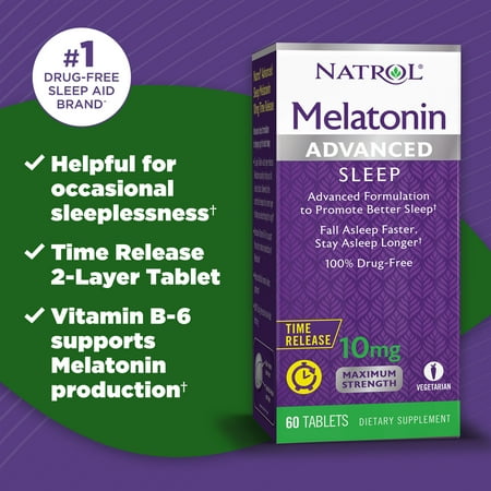 Natrol® Melatonin Advanced Sleep Aid Time Release Tablets, Drug-Free, 10mg, 60 Count