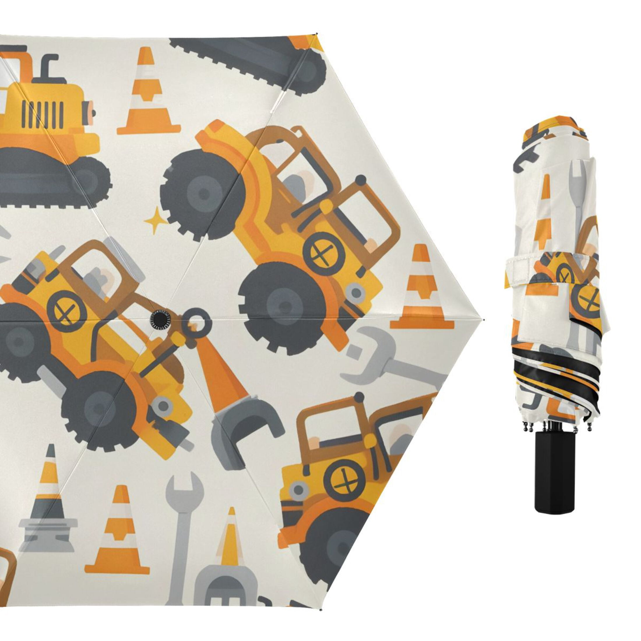 ALAZA Cartoon Vehicles Trucks UPF 50+ Compact Folding Umbrella for Rain Travel Umbrella Packable
