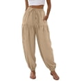 thumbnail image 6 of DPTALR Women's Fashion Solid Color Cinched Ankle Drawstring Full Length Pants with Pockets,Beige,Size XL, 6 of 6