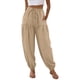 thumbnail image 5 of Pantalones de cintura elástica para las mujeres Color sólido empaquetado pies cordón longitud completa cónico Jogger bolsillos pantalones verde oliva mujeres, 5 of 6