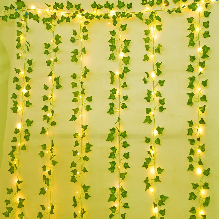 Fake Ivy Garland Vines Green Leaves Hanging Vine Fake Plants with 100 LEDs  Outdoor — cqure