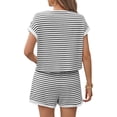 thumbnail image 6 of Short Sleeve Stripe Print Women 2 Pieces Lounge Sets Tops and Shorts Pants Sets, 6 of 6