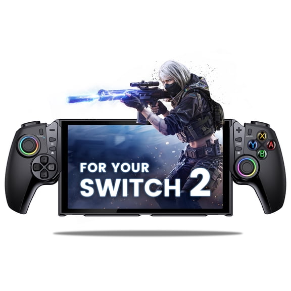 JC500 Hall Effect Controller for Switch 2, All-in-One Handheld Grip Controller with Programmable Back Buttons, RGB Anti-Drift Joystick, Built-in 6 Game Card Storage, Macro Turbo
