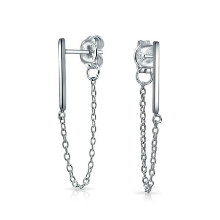 Chain Earrings For Cartilage Minimalist Geometric Bar Dangle Chain Cartilage Ear Stud Earrings For Women For Teen 925 Sterling Silver ()