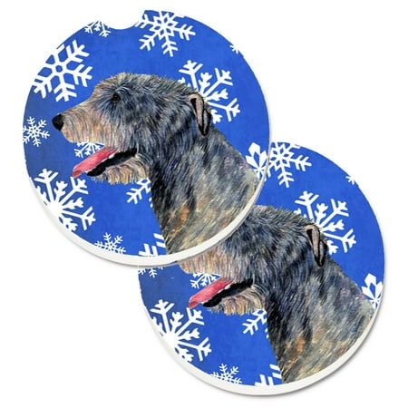 

Carolines Treasures SS4644CARC Irish Wolfhound Winter Snowflakes Holiday Set of 2 Cup Holder Car Coasters Large