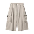 thumbnail image 4 of BUWTTER Mens 3/4 Length Cargo Pants Straight Leg 7 Inch Shorts Drawstring Elastic Waist with Multiple Pockets Khaki L, 4 of 4