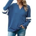 thumbnail image 3 of HAPIMO Sales Long Shirts for Women,Women's Casual V-Neck Solid Color Striped Patchwork Loose Pullover Plus Sized Blouse Tops Teen Grils Fashion Clothes Blue XL, 3 of 9