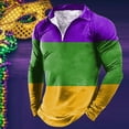 thumbnail image 2 of Bainana Pullover Zip Up Carnival Shirt For Men Color Block Srtiped Print Fashion Tops Long Sleeve Lapel Collar Men's Mardi Gras T-Shirt Green Size L, 2 of 4