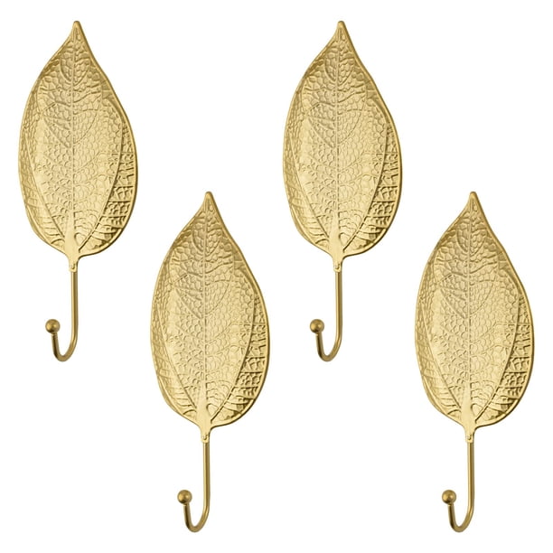 4 Uds. Ganchos de hierro con hojas, ganchos decorativos para pared, ganchos modernos para colgar, ganchos dorados de una sola punta, ganchos resistentes para colgar llaves