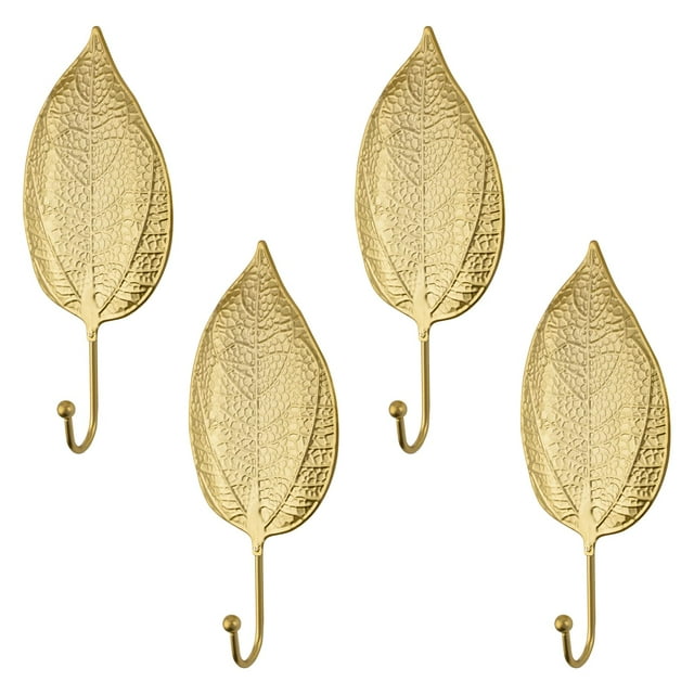 4 Uds. Ganchos de hierro con hojas, ganchos decorativos para pared, ganchos modernos para colgar, ganchos dorados de una sola punta, ganchos resistentes para colgar llaves