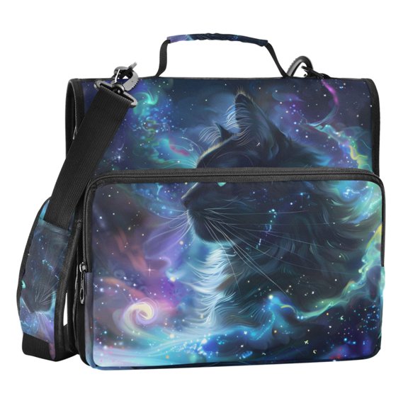 ALAZA Zipper Binder Bag Cat Magic Starry 3 Ring File Folder Binder Organizer Bag