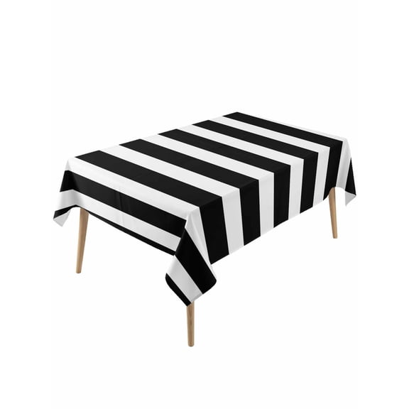 Black Striped Table Cloth, Modern Farmhouse Black and White Stripes Waterproof Tablecloth for Rectangle Tables, Reusable Washable Fabric Table Cover for Restaurant Kitchen Dining Tables 60"x120"