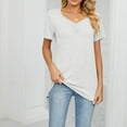 thumbnail image 5 of BLVB Women's Summer Shirts Casual V Neck Short Sleeve Basic Blouse Loose Solid Color Ladies Going out Tunic Tops, 5 of 6