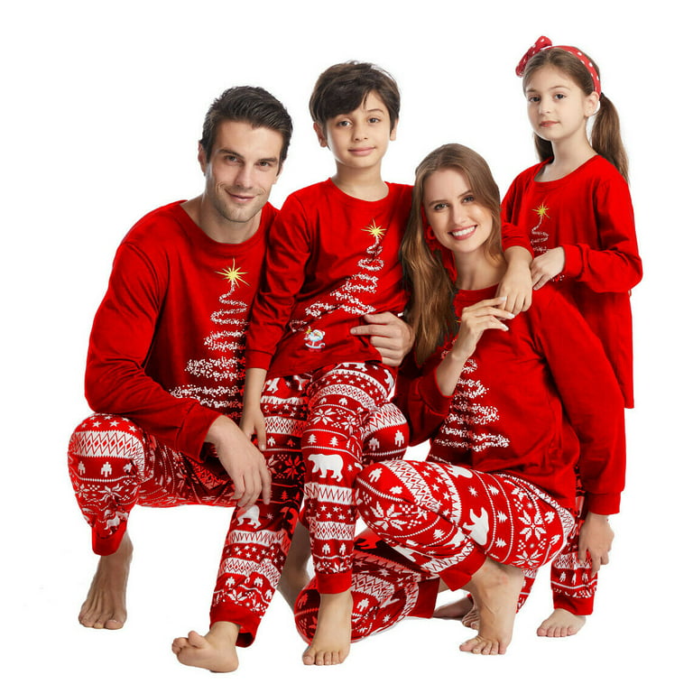 Matching Family Pajamas Sets Christmas PJ's Letter Print Top And Plaid  Pants Jammies Sleepwear
