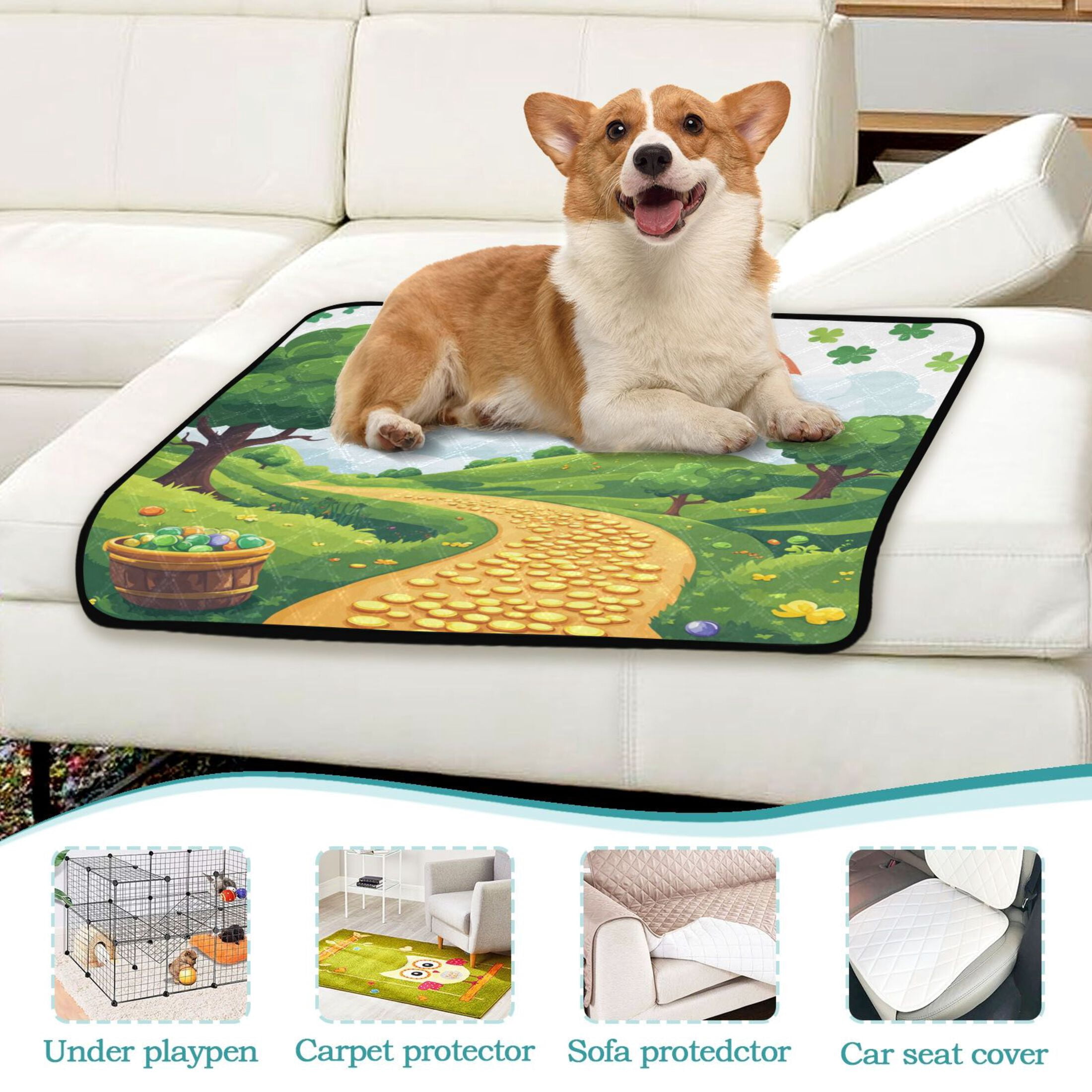 Qxltty Stpatricks Day Money Road Cat litter Pads Pet Set of 3 Diaper Mats Center Anti-leakage Layer Absorbent Soft and Comfortable