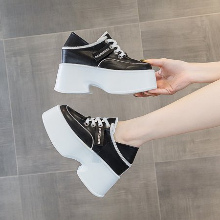 

British Small Shoes Women‘s Summer New Square Toe Small Shoes Lace-up Thick 11cm All-match Fashion Trendy