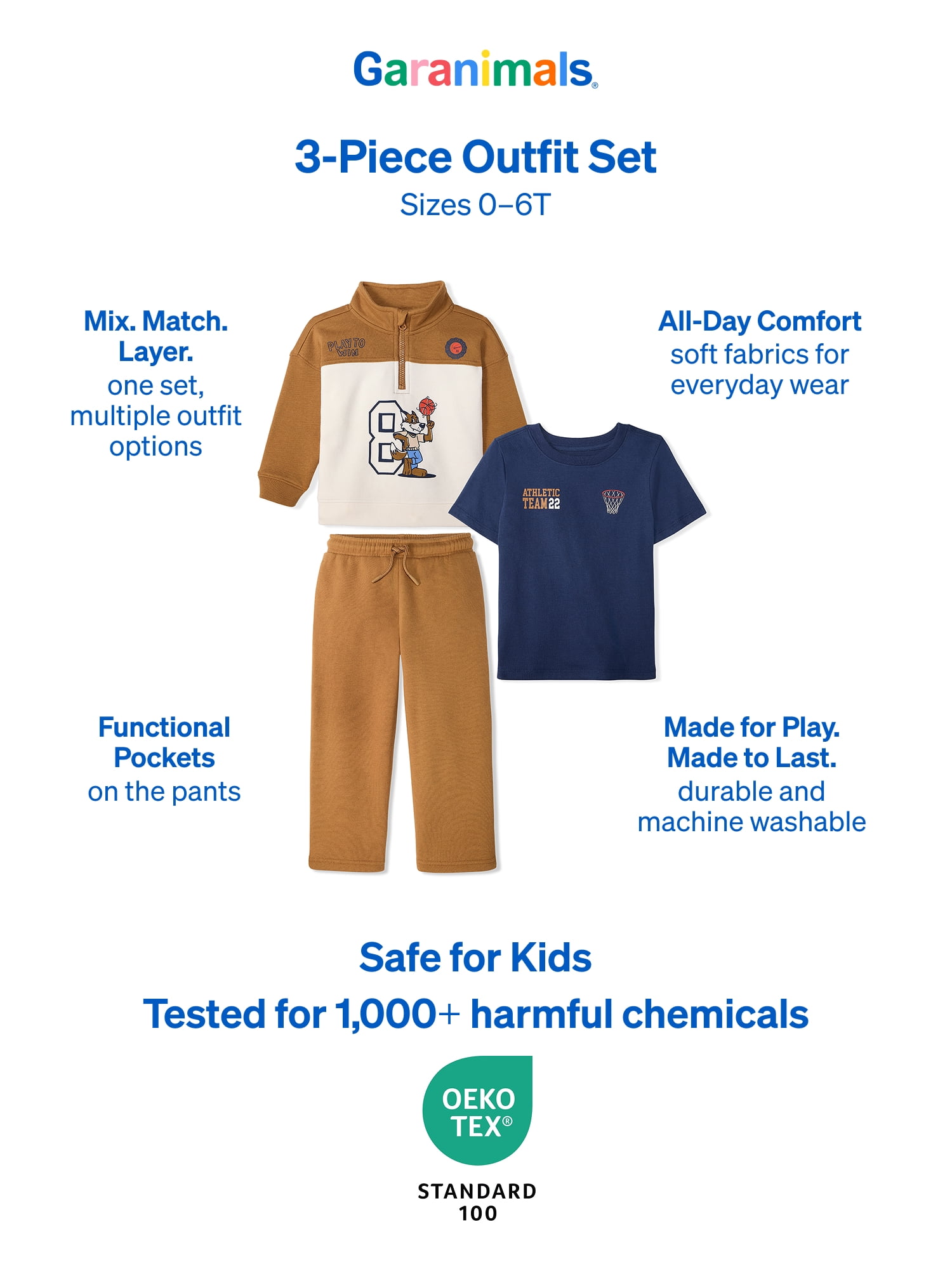 Garanimals Baby & Toddler Boy 3-Piece Outfit Set, Sizes 0-6T