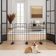 Adjustable Pet Gate, 12.6" to 49" Expandable Freestanding Dog Fence, 17.3" Short Metal Puppy Barrier with 4 Foldable Panels, Indoor Dog Gate for Doorways Hallways Stairs – No Drilling, Space Saving