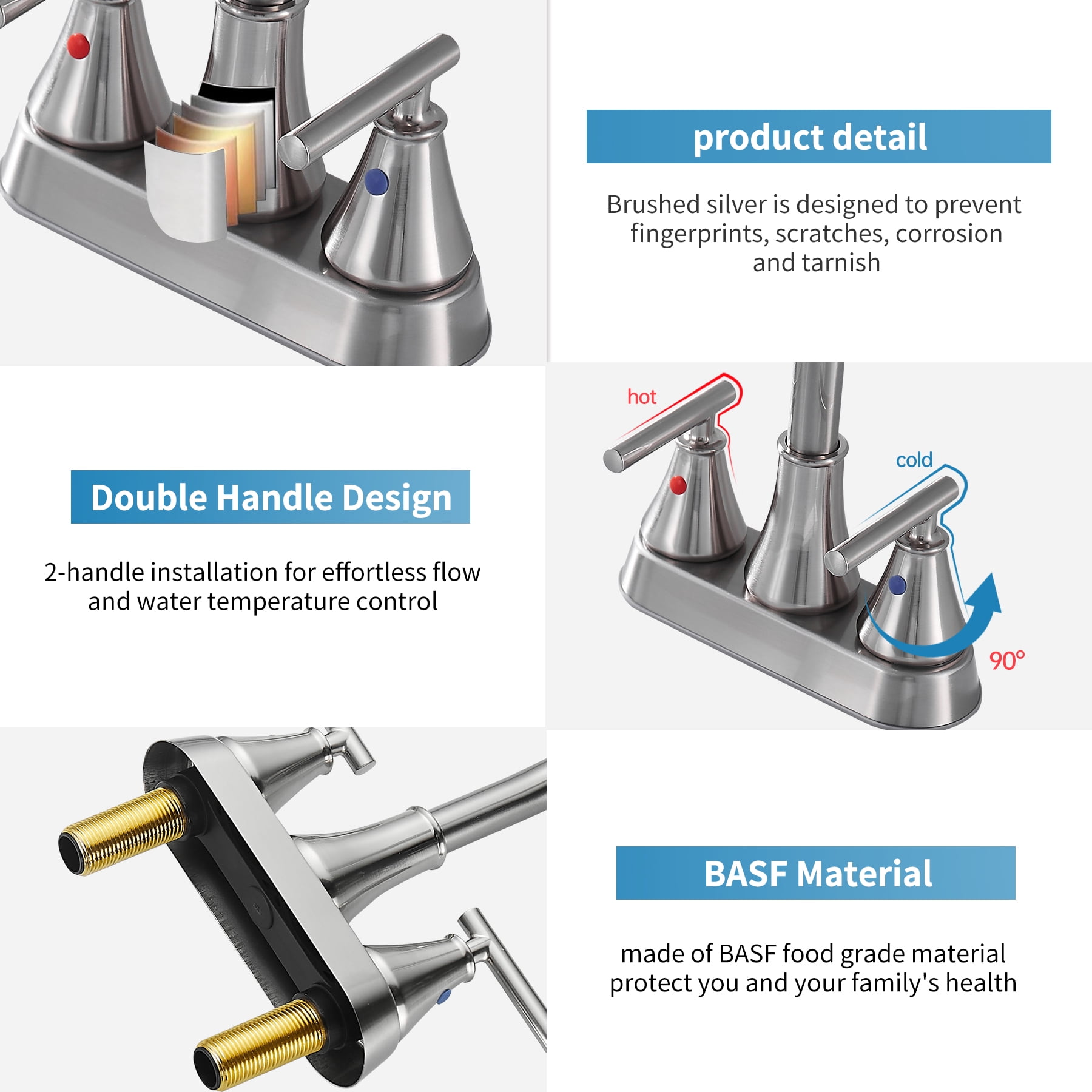 Kede Bathroom Sink Faucet 4 Inch 2 Handle Centerset Brushed Lead-Free Modern Bathroom Faucet Vanity Faucet with Pop-up Drain Stopper and Supply Hoses