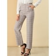 thumbnail image 4 of INSPIRE CHIC Pantalones a cuadros casuales para mujer, bolsillos, pierna recta, trabajo, oficina, pantalones Camello XS, 4 of 6