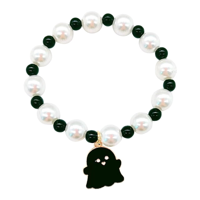 Negro Pulsera con Perlas de Halloween Decoración de Perlas Hechas a Mano Calabaza Pulsera Naranja de Halloween