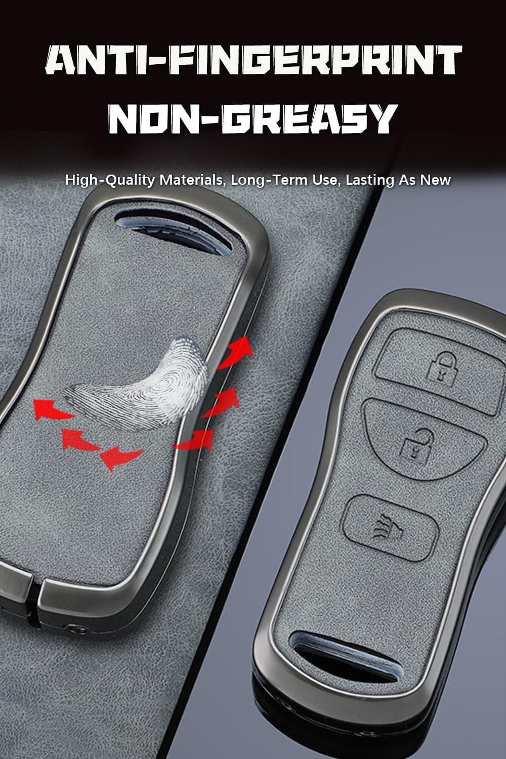 Zinc Alloy Key Fob Cover fIt for Nissan Altima Sentra Versa Maxima Keyless Entry Leather Remote Key Fob Case Shell Key Case Holder Protector Metal Keychain 3 Button