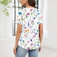 thumbnail image 6 of Xdegoge Blouse for Women Scoop Neck Short Sleeve Casual Chic Everyday Vibe Relaxed Fit Black and White Dahlia Floral Print Button Front Soft Lightweight Summer Tops, 6 of 8