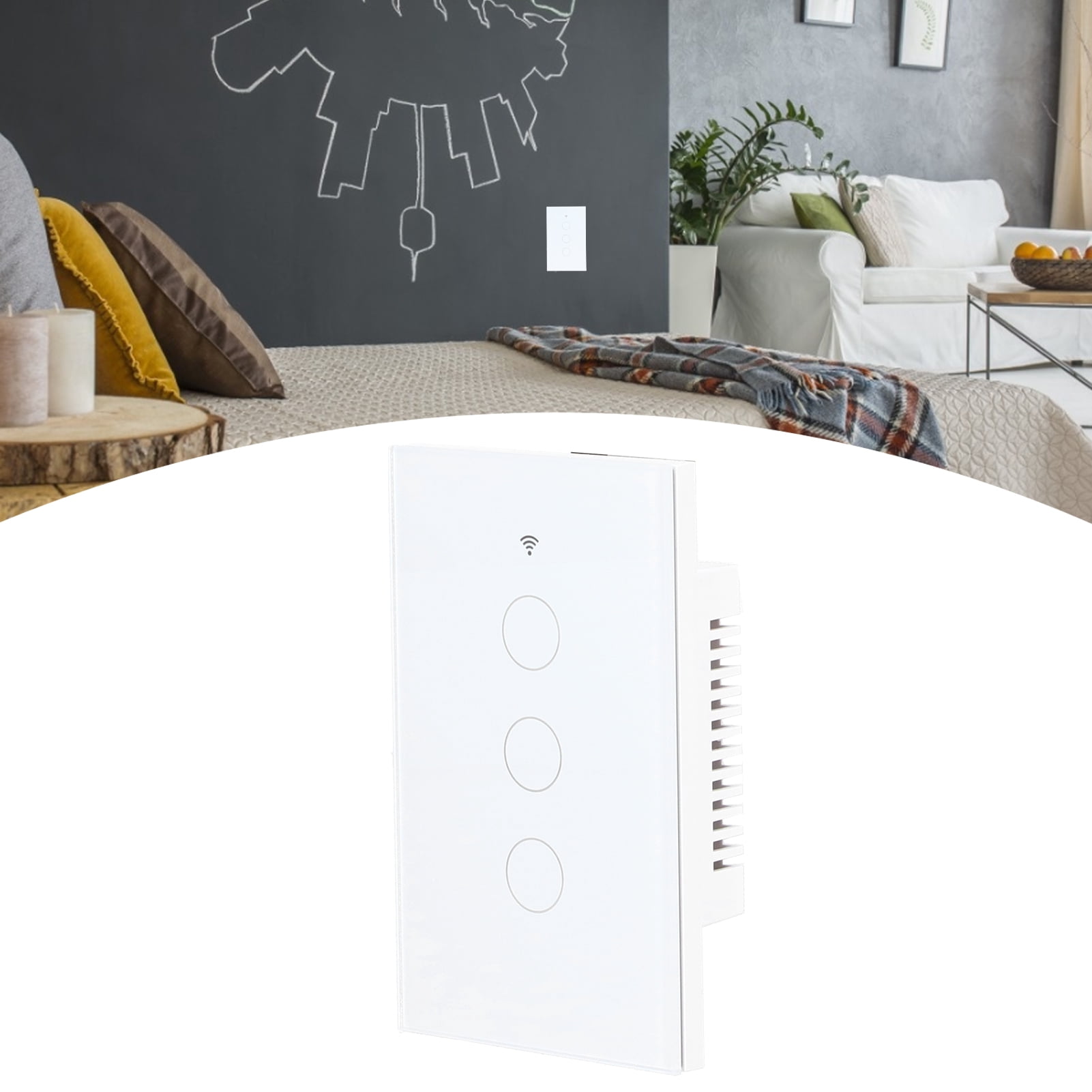 BIMZUC Intelligent Light Touch Switch Remote Control 3 Gang American Type Zigbee Home Automation Wall Switch Panel 100-240V White (15 cm / 5.91 inches)