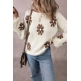 thumbnail image 3 of I AM A FASHION JUNKY White Colorblock Floral Pattern Round Neck Sweater, 3 of 8