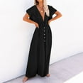 thumbnail image 2 of Plebaso Robe de Plage Maxi pour Femmes à Col en V, par-Dessus de Maillot de Bain, Boutonnée, Manches Courtes, Taille à Nouer, 2 of 6