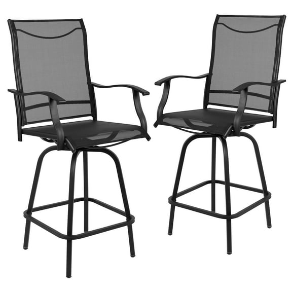 Flash Furniture Valerie Outdoor Sling Patio Barstools with Footrest and Arms, Set of 2, Black