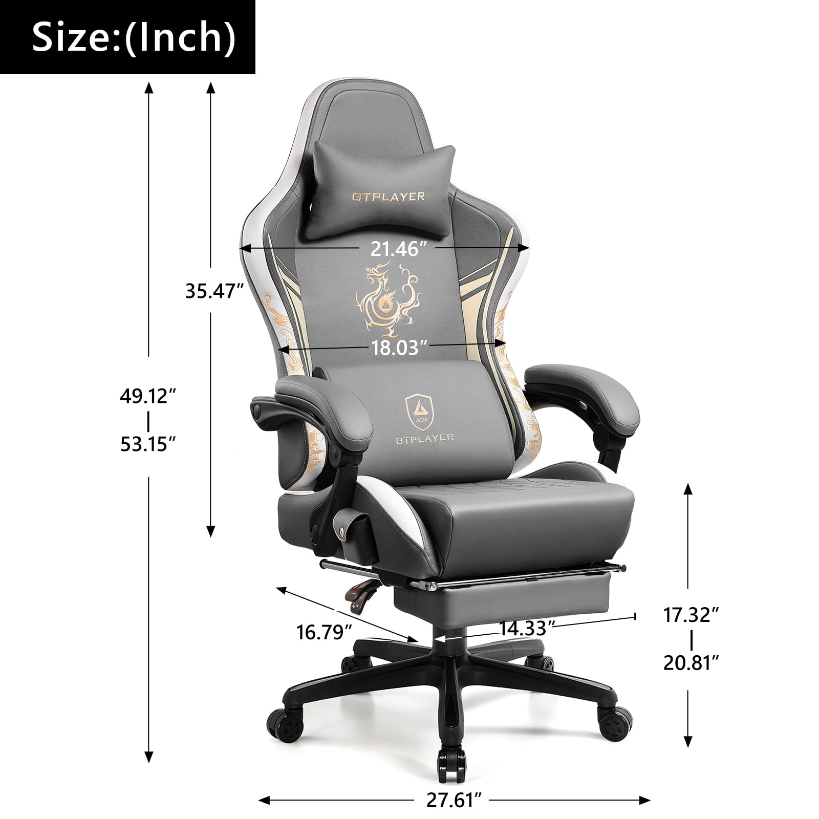 GTPLAYER Gaming Chair with Bluetooth Speakers and Footrest Office Desk Chair, Gray