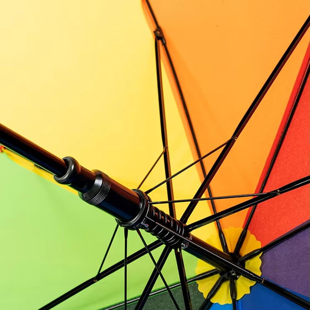 Children's Rainbow Umbrella Strong Fiberglass Frame 8 Ribs Lightweight Windproof Rain Protection Easy Open and Close J-Hook Handle Outdoor Portable