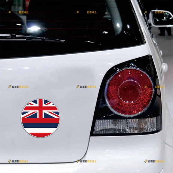 Hawaii Flag HI US State Round Car Magnet Magnetic Sticker Decal - 2 Pack Reflective 4" - for Truck Door Fridge Reusable Waterproof