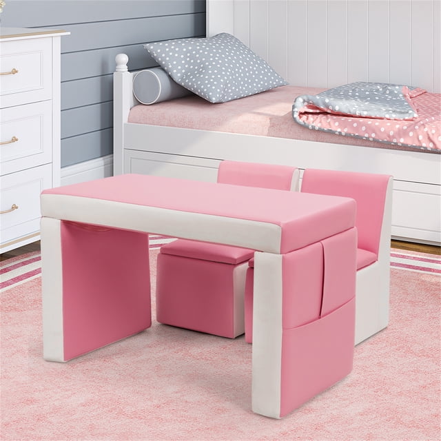 Costway Sillón Sofá Combinable para Niños en PVC Espuma Conjunto de Mesa y Silla Multifuncional Infantil