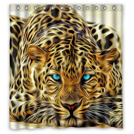 Leopard Print Bathroom Sets GreenDecor D Leopard Blue Eyes Waterproof Shower Curtain Set with Hooks Bathroom Accessories Size 36x72 inches ()