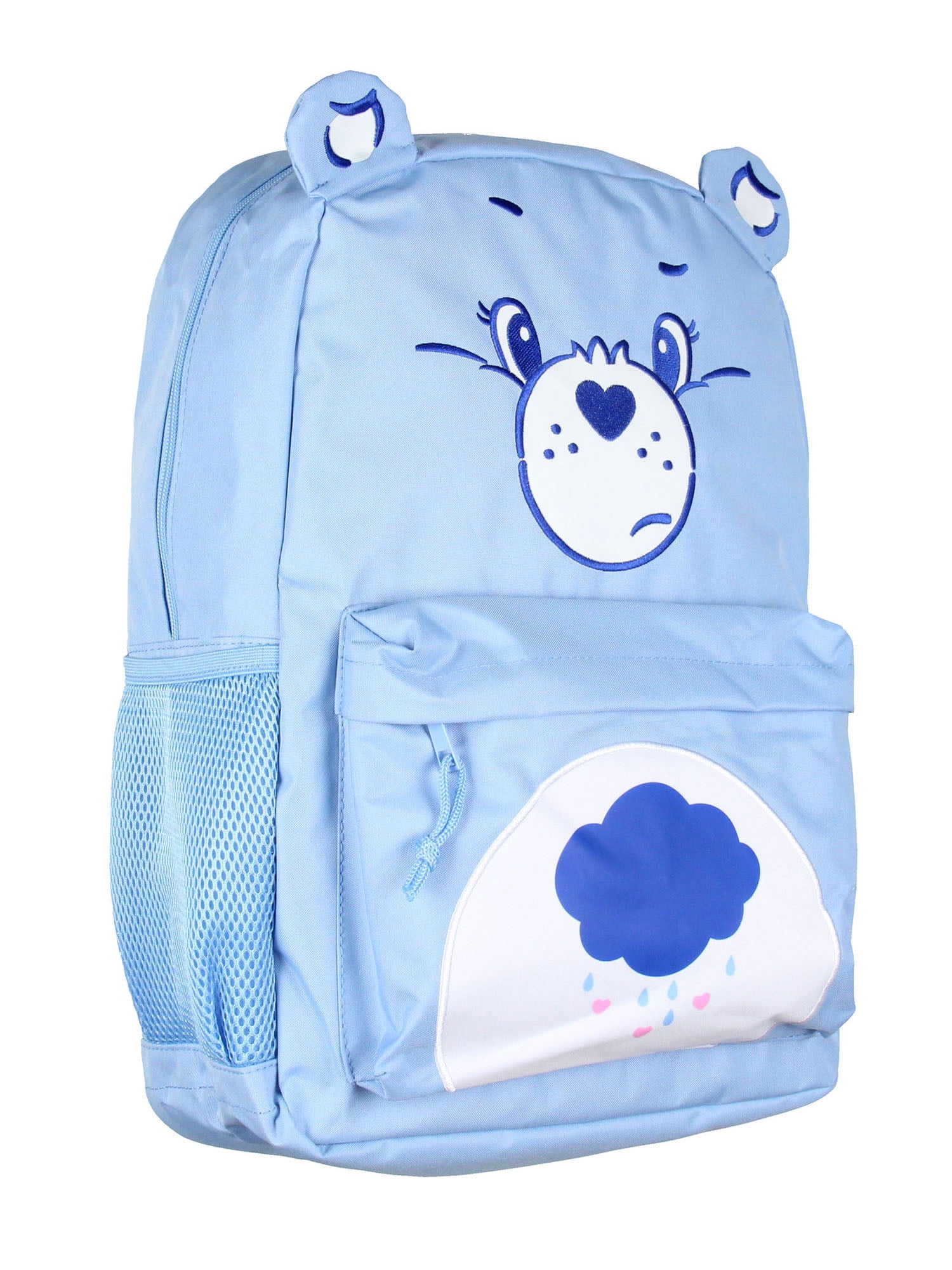 Care Bears Backpack Grumpy Bear Embroidered Face with Rain Cloud Belly Badge and 3D Ears Laptop School Travel Backpack