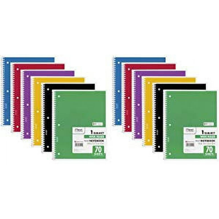 Mead Spiral Notebook, 4 Pack, 1-Subject, Wide Ruled Paper, 7-1/2 x  10-1/2, 70 Sheets per Notebook, Colors Will Vary (72873)