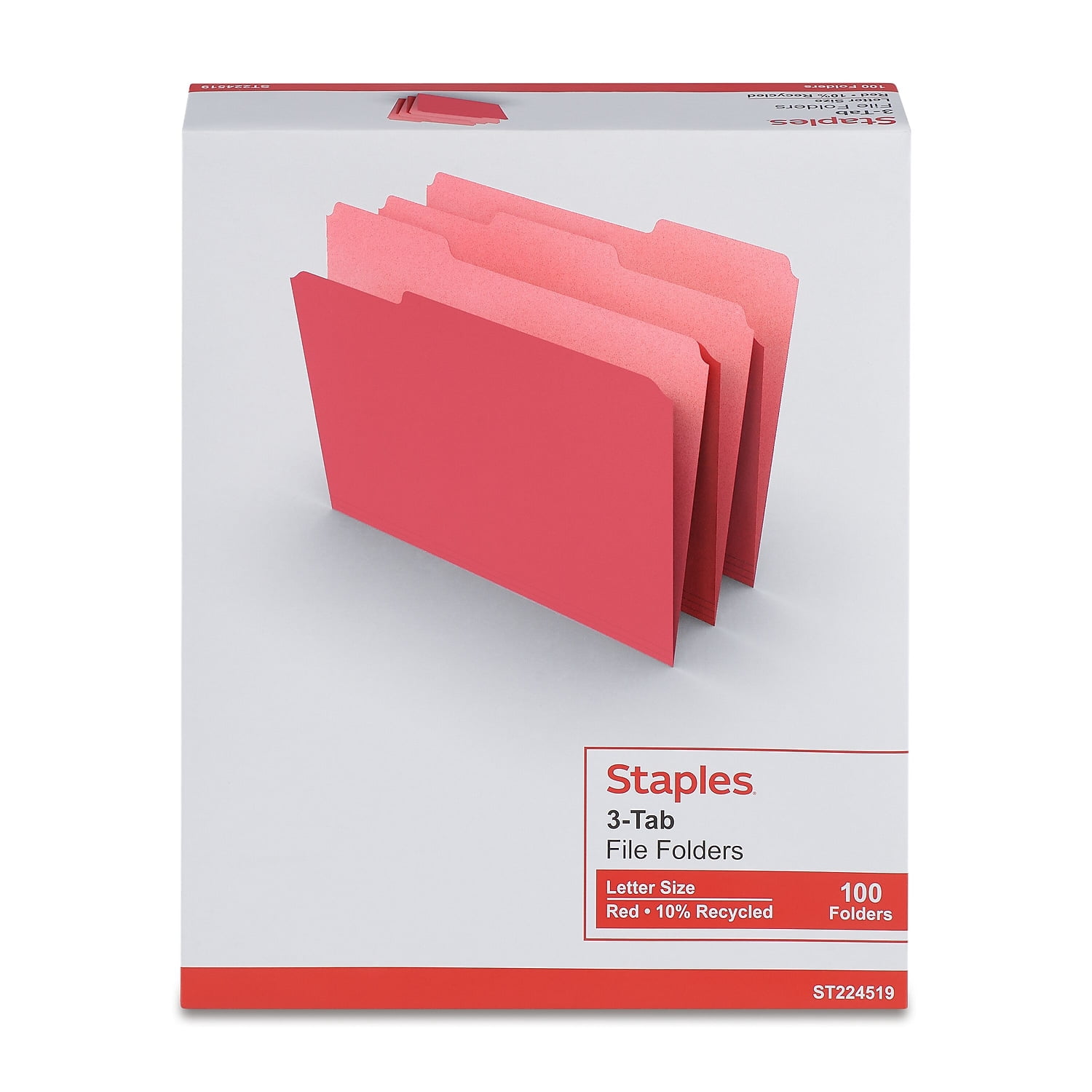MyOfficeInnovations Colored File Folders 1/3-Cut Tab Letter Size Red 100/Box (224519)