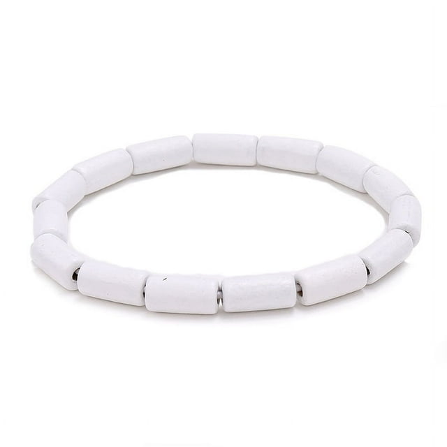 Nvzi Pulsera elástica de cuentas de madera para hombre, color blanco