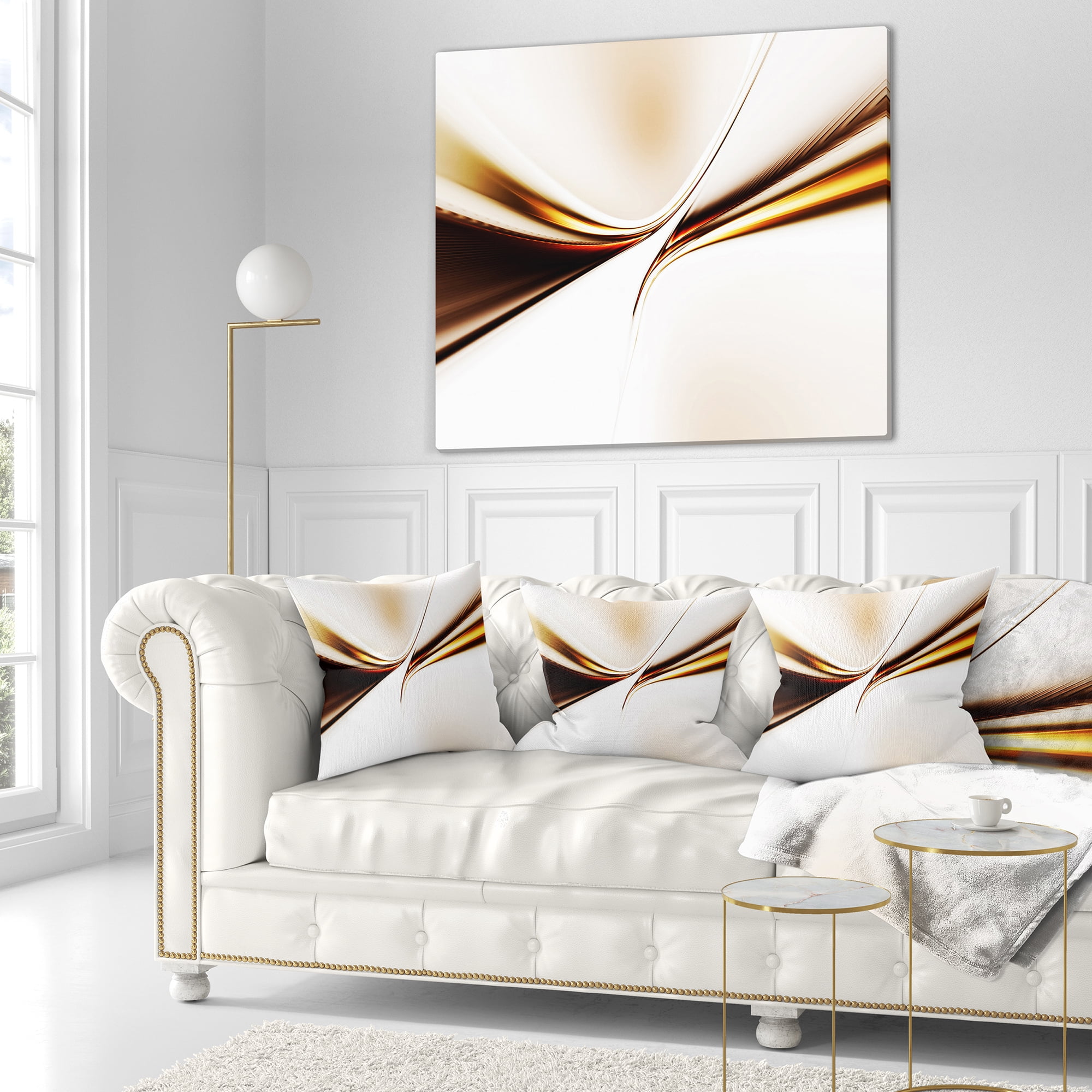 Designart Dynamic Golden Waves - Abstract Throw Pillow - 16x16