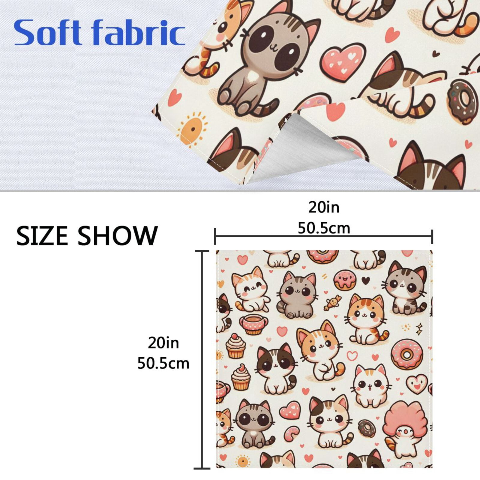 JSTEL Kitten Cat Donut Cloth Napkins Set of 6, 20x20 Inch Washable and Reusable Napkin for Decoupage Dinner Party Everyday Use