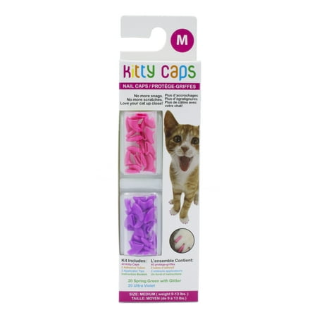 UPC: 0742797787190 | Kitty Caps Declawing Nail Caps for Cats  Medium (9-13 lbs)  Hot Purple & Hot Pink  40 count