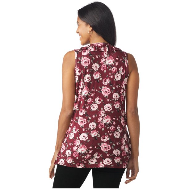 DressBarn Women's Burgundy/Rose Sleeveless Bouquet Floral Tier Knit top -  Misses Dress XL 