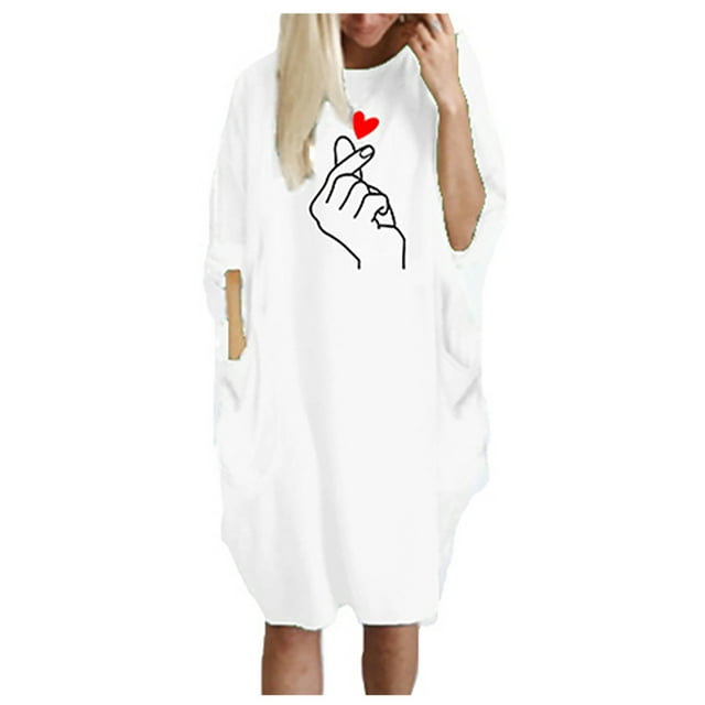 Robes pour Femmes 2023 Mode Hiver Grande Taille Décontractée Ample avec Poches Aguichant Imprimée Manches Longues en Liquidation