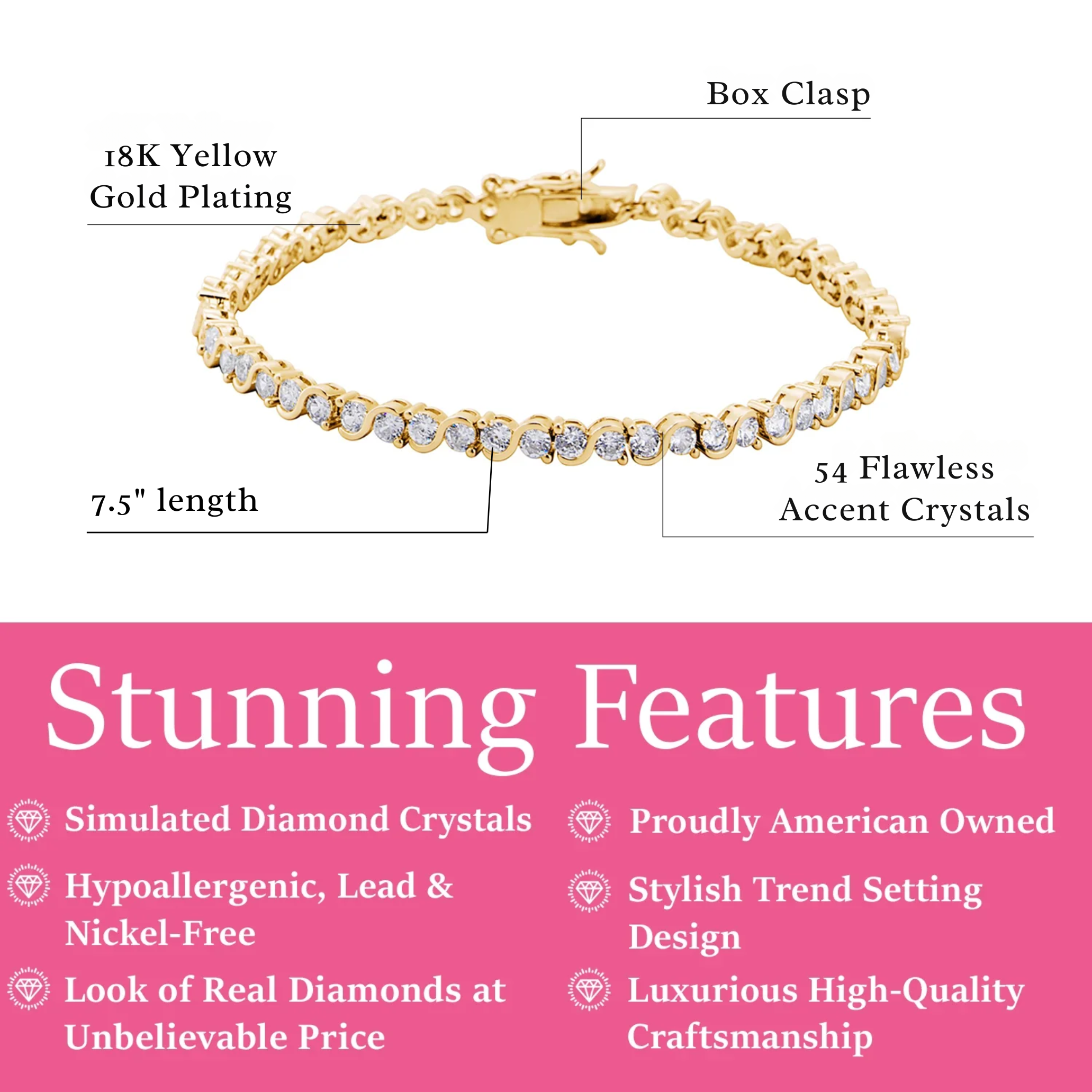 Cate & Chloe Ezra 18k Yellow Gold Plated Infinity Tennis Bracelet with Simulated Diamond for Women