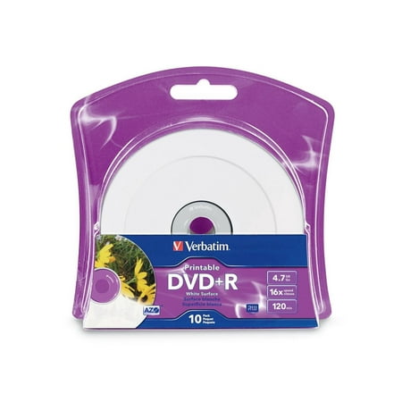 UPC: 0023942969402 | Verbatim DVD+R 4.7GB 16X White Inkjet Printable with Branded Hub – 10pk Blister
