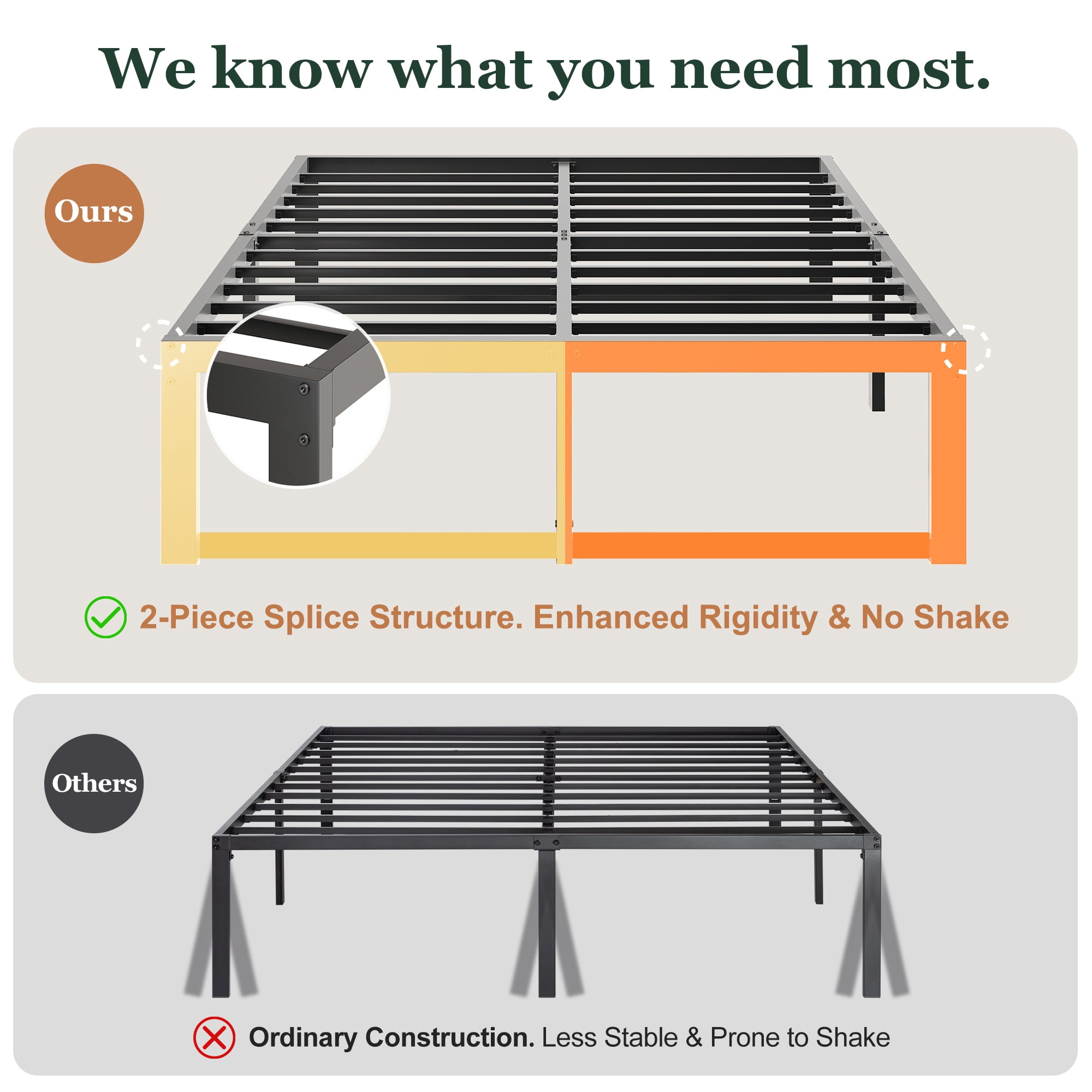 Amolife 14" Full Bed Frame Metal Platform Bed with Ample Storage Space Under Frame, Heavy Duty, Black