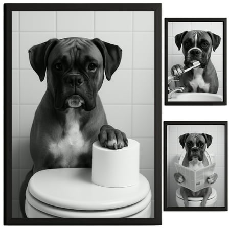 Boxer Dog Bathroom Decor, Wall Art, Farmhouse Photo Picture Set, 3pk, 8.5x11, TheNameStore
